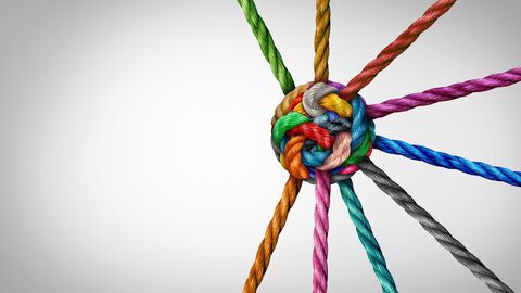 Ein Knoten aus mehreren Schnüren. Ein Knoten aus mehreren Schnüren.